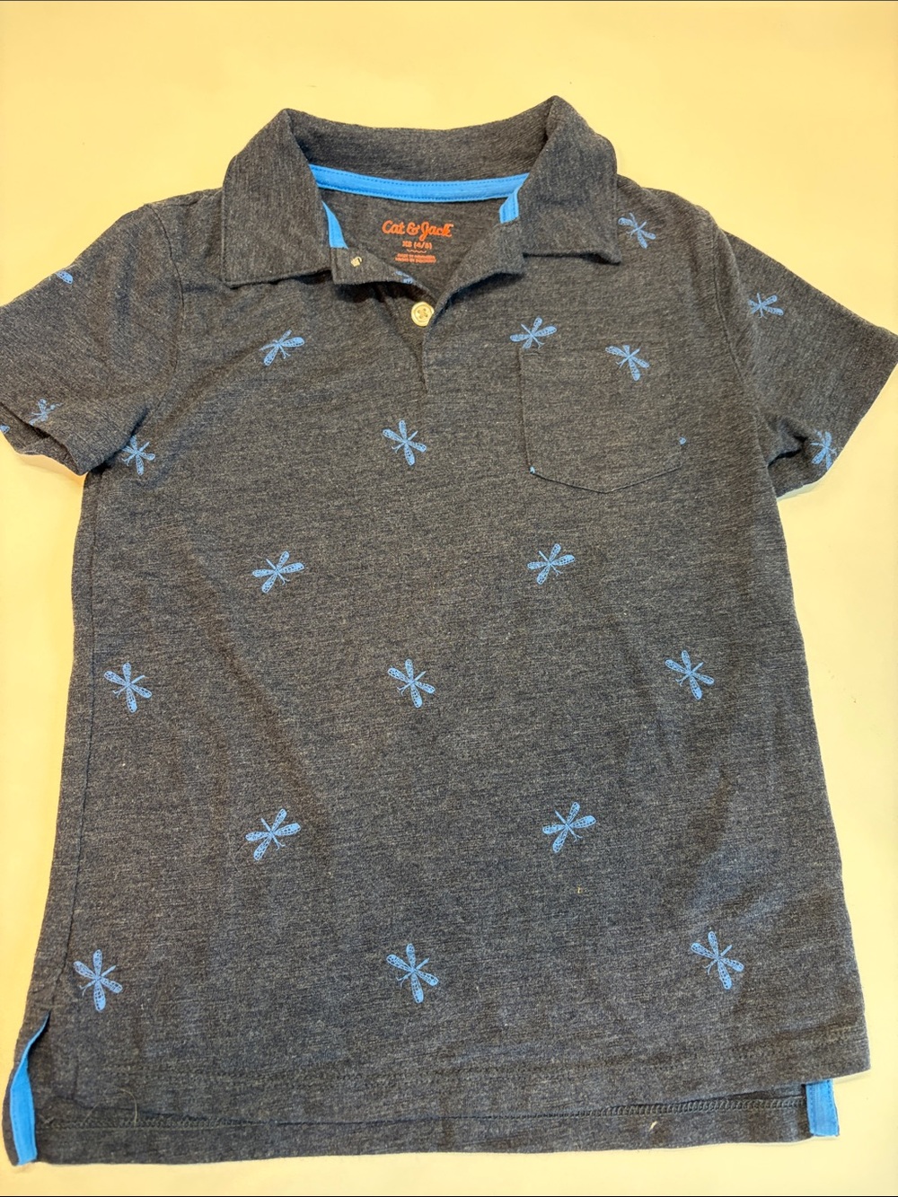 Cat & Jack Gray Polo with Blue Dragonfly Embroidery